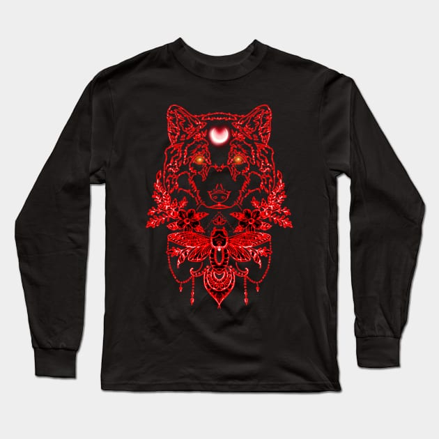 Red Wolf Moon Long Sleeve T-Shirt by Bolt•Slinger•22